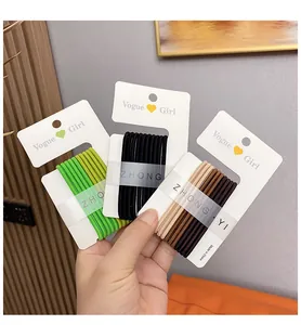 Close-up of high-elasticity candy-colored hair ties set on a white card display