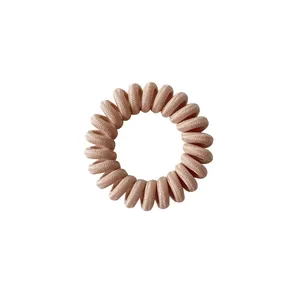 Élastique à cheveux spirale sans couture en tissu beige nude pour queue de cheval femme