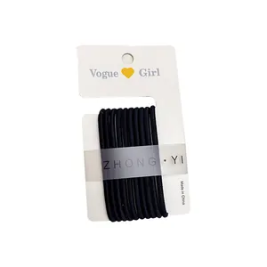 Set of thick black high-elasticity hair ties on a white display card for women