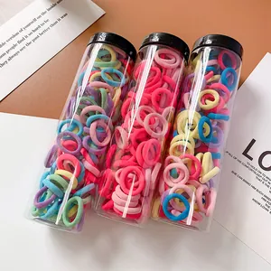 Kids Colorful High Elastic Seamless Nylon Hair Ties Jar For Girls Toddler Sweet Macaron Earth Tone Hair Accessories