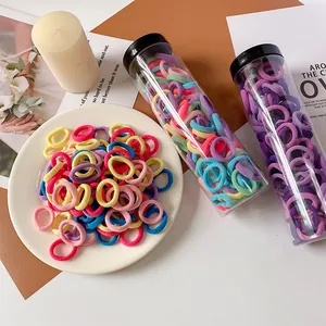 Colorful high elasticity seamless hair ties for girls in stylish storage containers