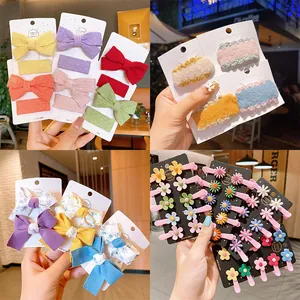 Korean Style Kids Hair Clips Knitted Bow Floral Fabric Resin Fruit Hairpins Cute Sweet Girl Hair Accessories Daily Gift