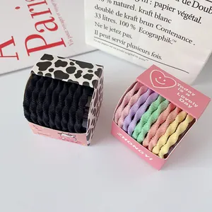 Élastiques à cheveux spirale haute élasticité noirs et macaron avec boîte cadeau