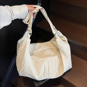 Μεγάλης Χωρητικότητας Πλισέ Τσάντα Tote Γυναικεία Μινιμαλιστική Υφασμάτινη Τσάντα Ώμου Ευέλικτη Casual Τσάντα Χιαστί Street Trend