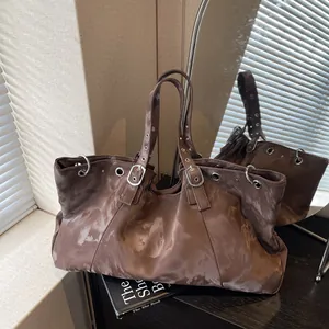 Γυναικεία Vintage Τσάντα Tote Μεγάλης Χωρητικότητας Από Μαλακό Δέρμα PU Υφή Μαρμάρου Τσάντα Ώμου Με Μεταλλικά Καψύλια Ρυθμιζόμενο Λουρί
