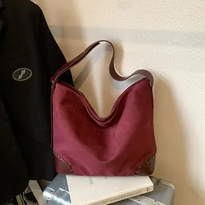 Γυναικεία Βίντατζ Τσάντα Tote Μεγάλης Χωρητικότητας Από Ματ Δέρμα PU Τσάντα Ώμου Hobo Με Ραφές Αντίθεσης Casual Καθημερινή