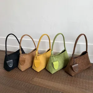 Korean Minimalist Suede PU Leather Underarm Bag Fashion Solid Color Casual Shoulder Bag With Small Pouch Women Handbag