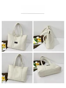 Viste multiple che mostrano il fronte e il lato di questa grande borsa tote