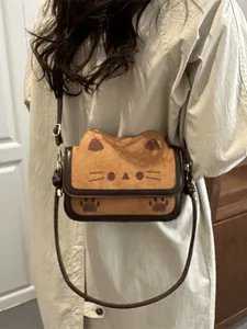 Cute Cat Shape Crossbody Bag Faux Suede Contrast Color Mini Shoulder Bag For Women Teen Girls Small Square Purse