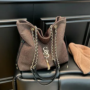 Damen Mode Pailletten Einkaufstasche Mit Metall S Buchstaben Logo Quaste Kettenriemen Schimmernder Stoff Umhängetasche Alltag