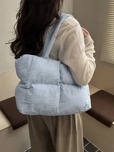 Borsa Tote Trapuntata da Donna Grande Capacità Borsa a Spalla Imbottita in Cotone Casual Leggera Borsa a Mano Tinta Unita per Scuola Viaggio Lavoro