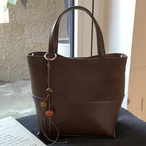 Retro PU Suede Spliced Bucket Bag For Women Fashion Beaded Charm Crossbody Bag Minimalist Handheld Tote Bag Daily Shoulder Bag