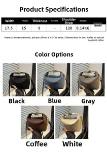 Detailed size chart and dimensions of the crossbody bag with five color options