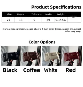 Guide des tailles pour sac à main en cuir PU 27x13x9cm disponible en 4 couleurs