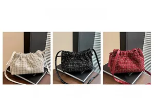 Detailed comparison of tweed shoulder bags available in elegant white, black, and red colors