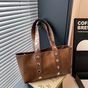 Korean Minimalist Rivet Underarm Bag For Women Winter Fashion Commuter Large Capacity PU Leather Shoulder Tote Bag Handbag