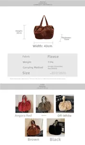Spécifications de taille pour grand sac cabas en velours côtelé avec cordon et poches