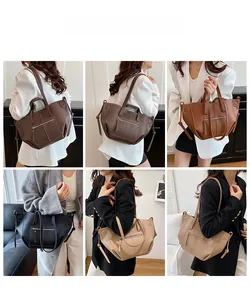 Detailed views of high-capacity lychee pattern tote bags in four versatile colors