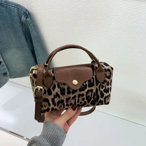 Damen Leopardenmuster Spleißen PU Leder Kleine Quadratische Handtasche Vintage Umhängetasche Mit Verstellbarem Gurt Gold Hardware