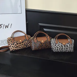 Leopardenmuster Mini-Handtaschen Set in Braun und Grau mit Ledergriffen