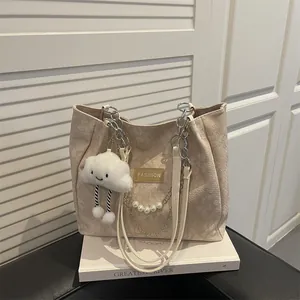 Bolso de Mano de Gran Capacidad para Mujer con Estampado Floral Jacquard y Decoración de Cadena de Perlas Artificiales Bolso de Hombro