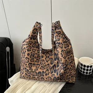 Sac Fourre-tout Vintage Imprimé Léopard Grande Capacité pour Femmes Aspect Daim Sac à Épaule Fermoir Magnétique