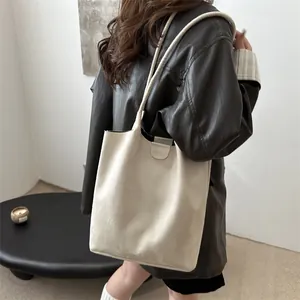 Minimalist beige suede tote bag with large capacity for women's daily commute