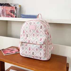Sac à Dos Imprimé Ours Lapin Dessin Animé Pour Femmes En Cuir PU Matelassé Sac D'école Décontracté Pour Adolescentes
