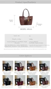 Guida alle taglie della grande borsa tote in pelle PU con dimensioni 40x26x11cm e manico