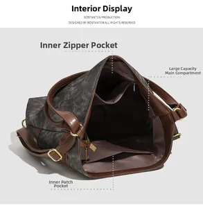 Detail view of large tote bag interior showing the main pocket and zipper compartment