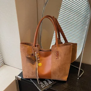 Borsa Tote da Donna Minimalista Coreana in Pelle PU Patchwork Grande Capacità Borsa a Tracolla Quotidiana Con Smiley