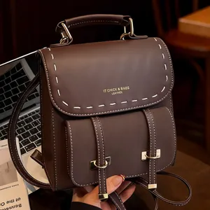 Vintage Damen PU Leder Rucksack Klein Mode Kontrastfarbe Schultasche Für Den Täglichen Gebrauch Schule Reise Mädchen Mini Daypack