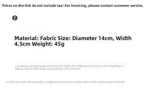 Specifications of plaid fabric headband showing diameter 14cm width 4.5cm and weight 45g