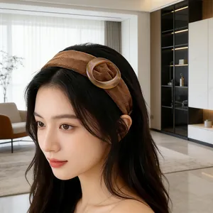 Bruine stoffen haarband met barnsteen ring, retro brede haarbeugel voor elegante dames
