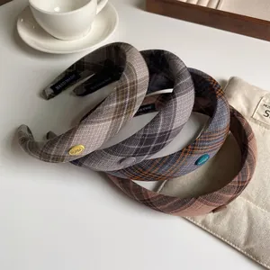 Retro Plaid Padded Headband For Women Korean Style High Top Fabric Sponge Hair Band Academic Gingham Hair Accessories Everyday Headpiece