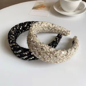 French style tweed headbands with sequins in black and beige for elegant women hair styling