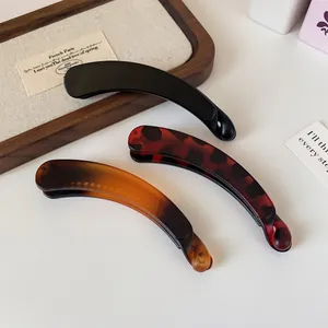 Pince Banane Mate Minimaliste Pour Femmes Style Français Épingle à Cheveux Verticale en Résine Élégant Imprimé Léopard Accessoires