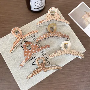 Grande Pince à Cheveux Nœud en Acrylique Motif Carreaux Pois Étoile Pince Requin pour Femmes Filles Accessoires de Coiffure Style Français
