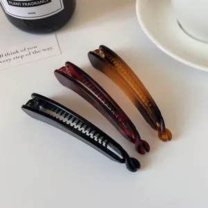 Lot de 3 pinces à cheveux banane mates en noir, rouge écaille et marron ambré