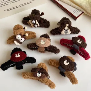 Koreaanse Stijl Schattige Pluche Haarklem Herfst Winter Grote Faux Fur Haarklauw Cartoon Beer Hond Haaraccessoires Voor Dames
