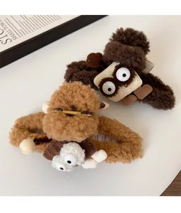 Détails de pinces à cheveux en peluche douce avec motif yeux de dessin animé mignon