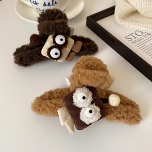 Pince à Cheveux en Peluche Monstre Grands Yeux Design Mignon Clip Requin en Polaire Automne Hiver Accessoires Cheveux Femme