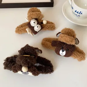 Schattige pluche haarklemmen set voor dames, zachte beer haarknippen voor de winter