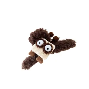 Pince à cheveux mignonne en peluche marron avec yeux et jambes pour coiffure d'hiver