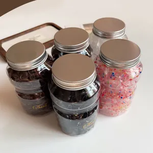 5-pack durable high-elastic wide hair bands in clear jars with stylish metal lids