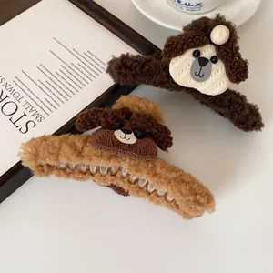 Pinces à cheveux en peluche ours en peluche marron et café pour cheveux épais d'hiver