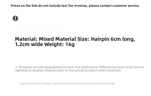 Detailed size chart for the bow hairpin showing 6cm length and 1.2cm width dimensions