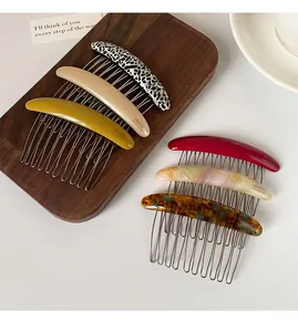 Set of 6 tortoiseshell acetate hair combs with metal teeth and France Handmade engraving