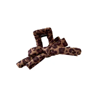 Elegant leopard print bow hair claw clip for women, large shark hair clip accessory