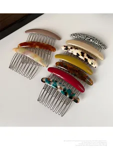 Various handmade acetate hair side combs with metal teeth in assorted stylish patterns